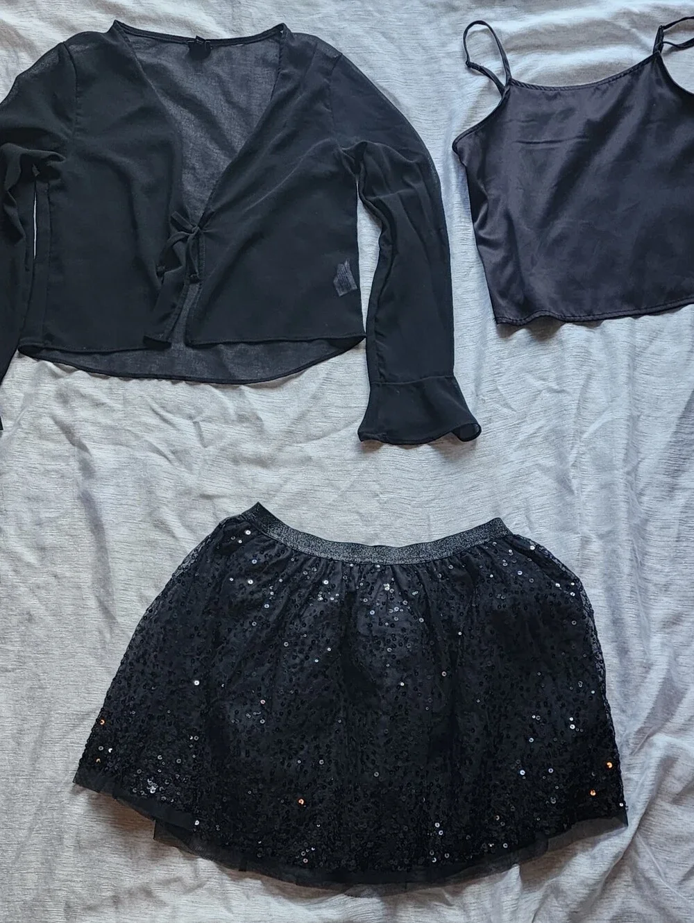 Girls Size 10-12 Art Class Chiffon Blouse, Cat & Jack Black Sequence Skirt 10-12
